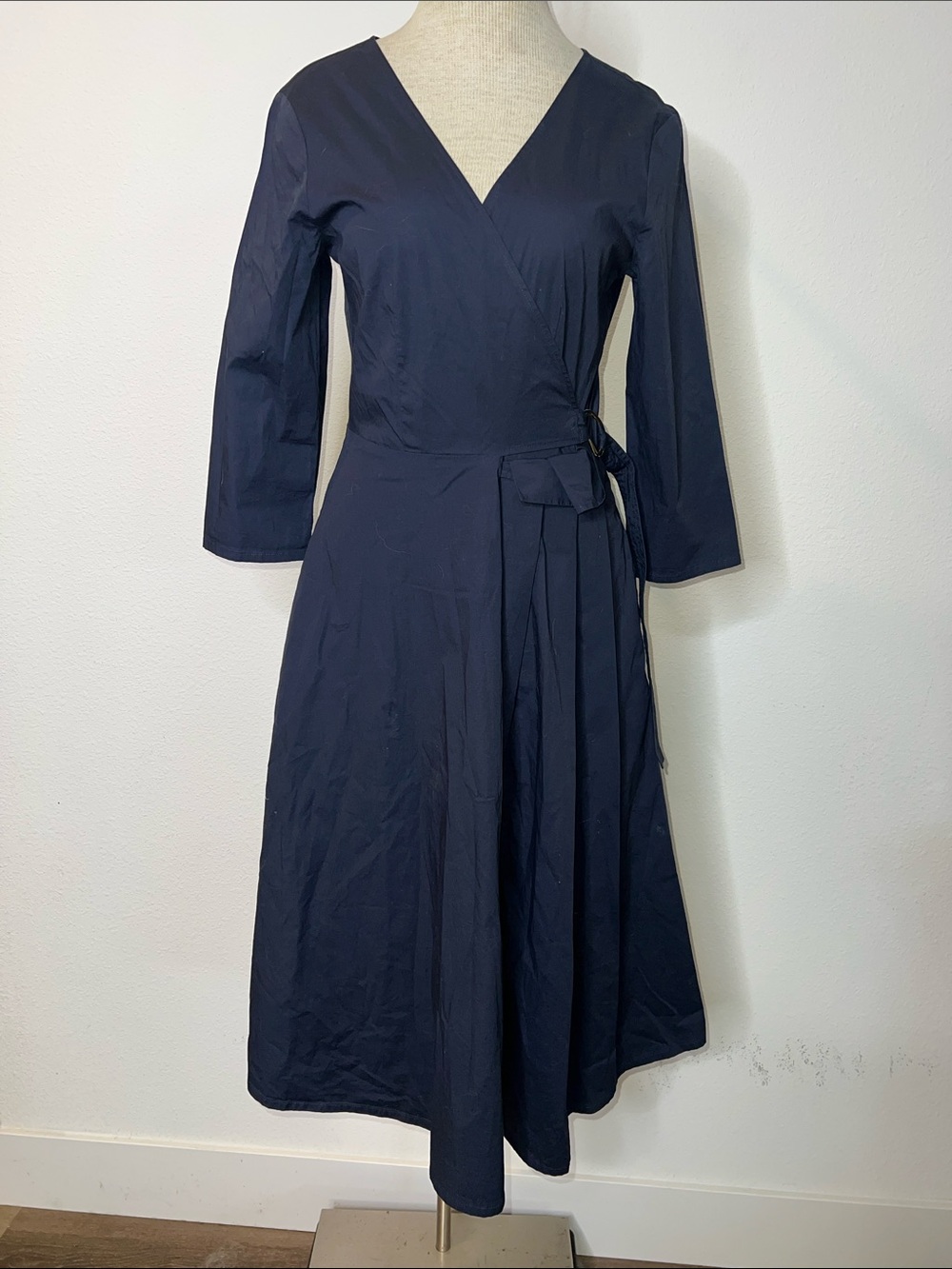 Max & Co. Classic Navy Wrap Dress with Three-Quarter Sleeves